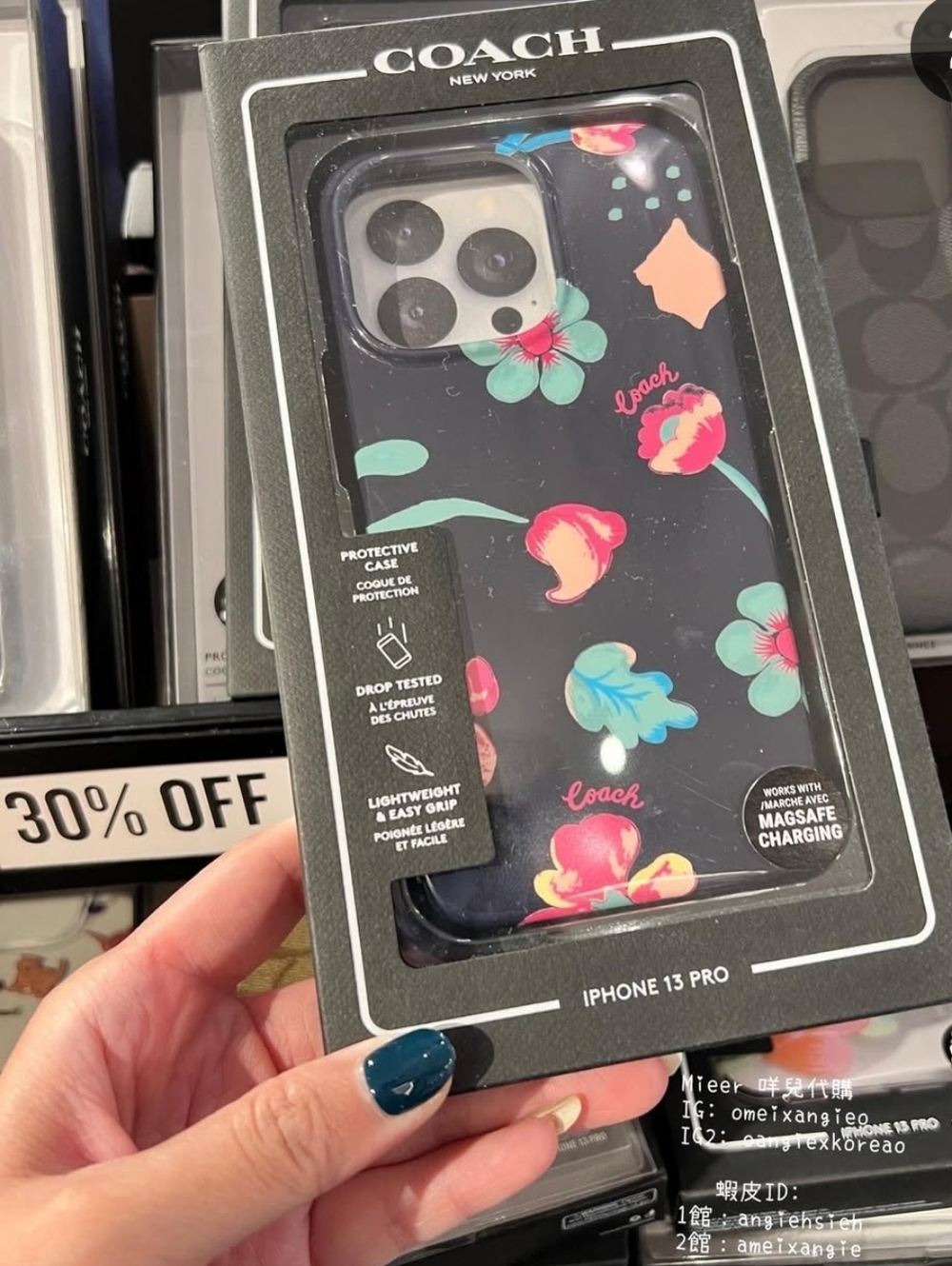 Coach iPhone 13 Pro Protective Case - Moody Floral Navy - MagSafe Compatible